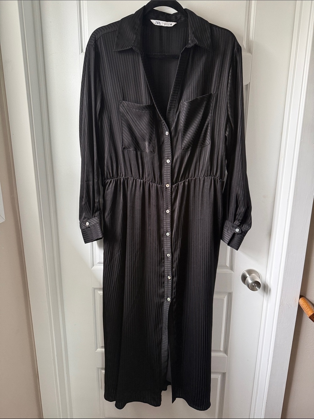 Zara Black Long Sleeve Button-Front Shirt Dress